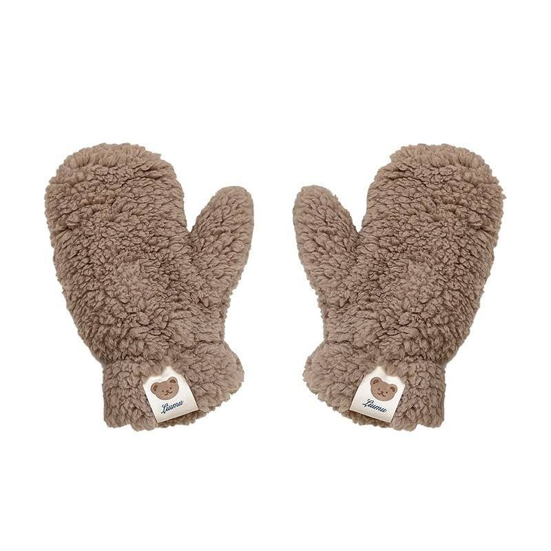 Plush Mitten Gloves With Woven Label