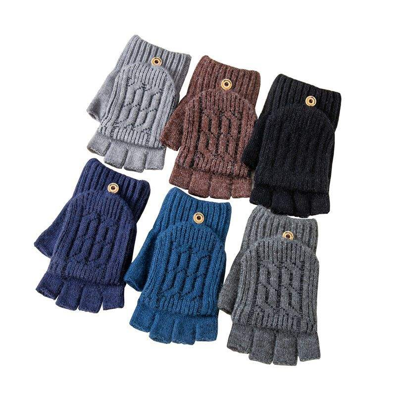 Knitted Cable Winter Flip Gloves For Outdoor