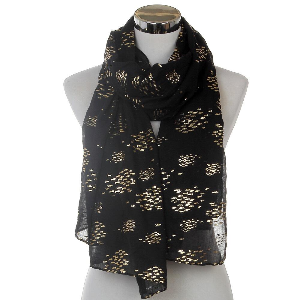 Gold Printed Polyester Shawl For Promotion