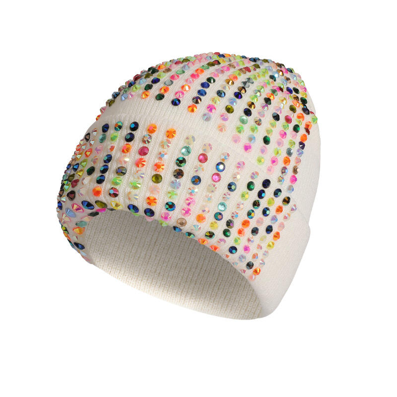 Colorful Rhinestone Beanie Hat With Factory