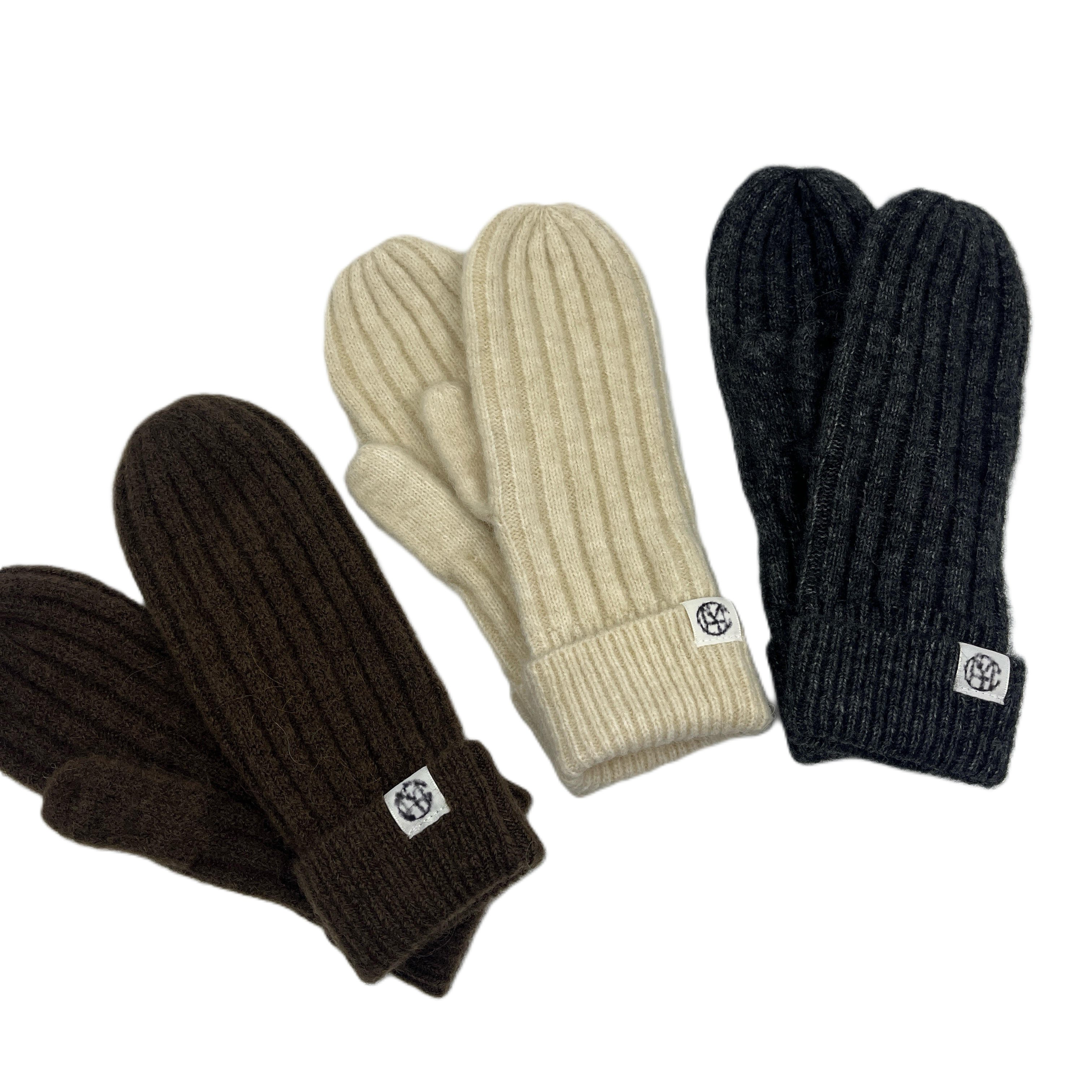 Acrylic Knitted Mitten Gloves With Woven Label