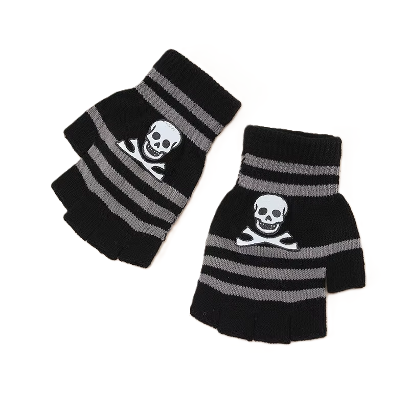 Striped Embroidery Fingerless Gloves For Promotion