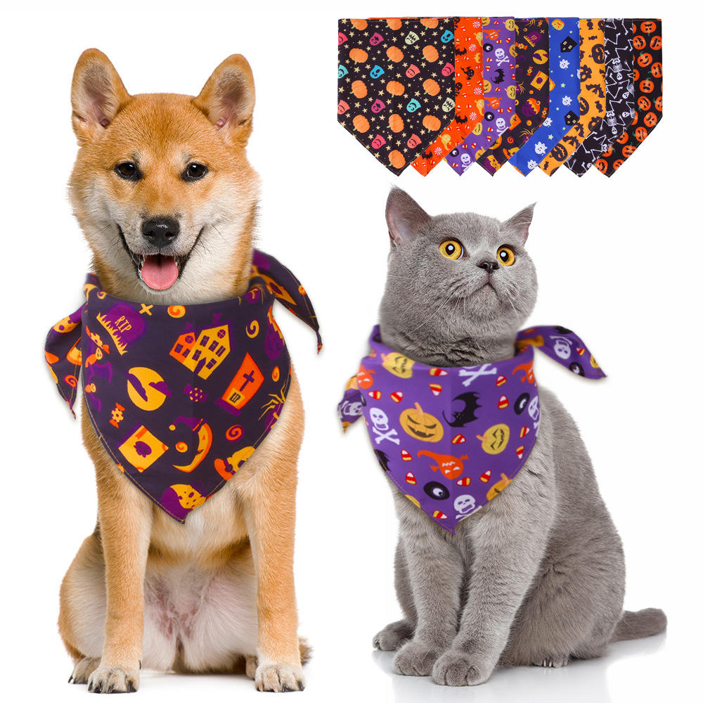 Cotton Printed Pet Bandana For Halloween