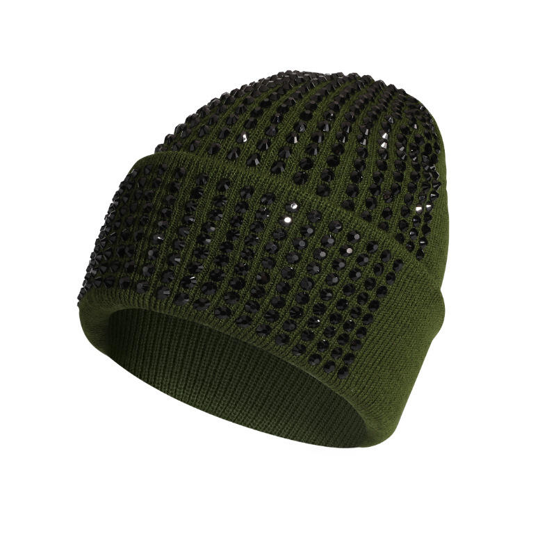 Solid Rhinestone Beanie Hat With Factory
