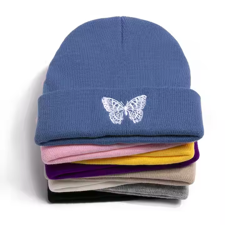 High Quality Colorful Soft Warm Custom logo Embroidery Acrylic Plain Solid Knitted Winter Beanie Hat