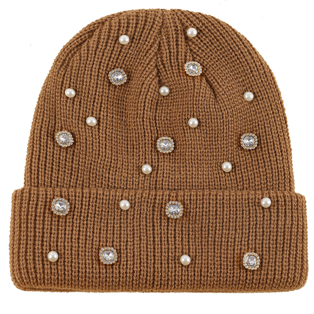 Pearl Rhinestone Beanie Hat With Factory