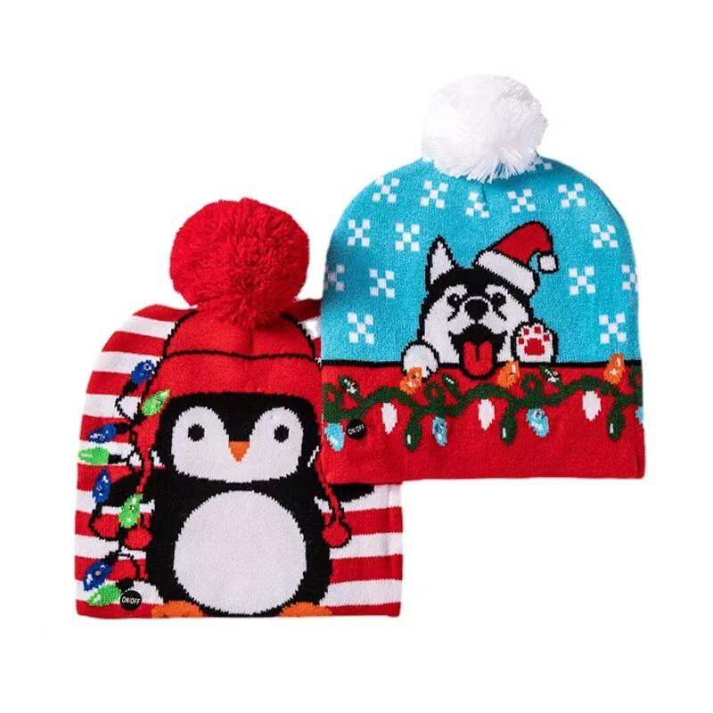 LED Cuffless Knitted Christmas Beanie
