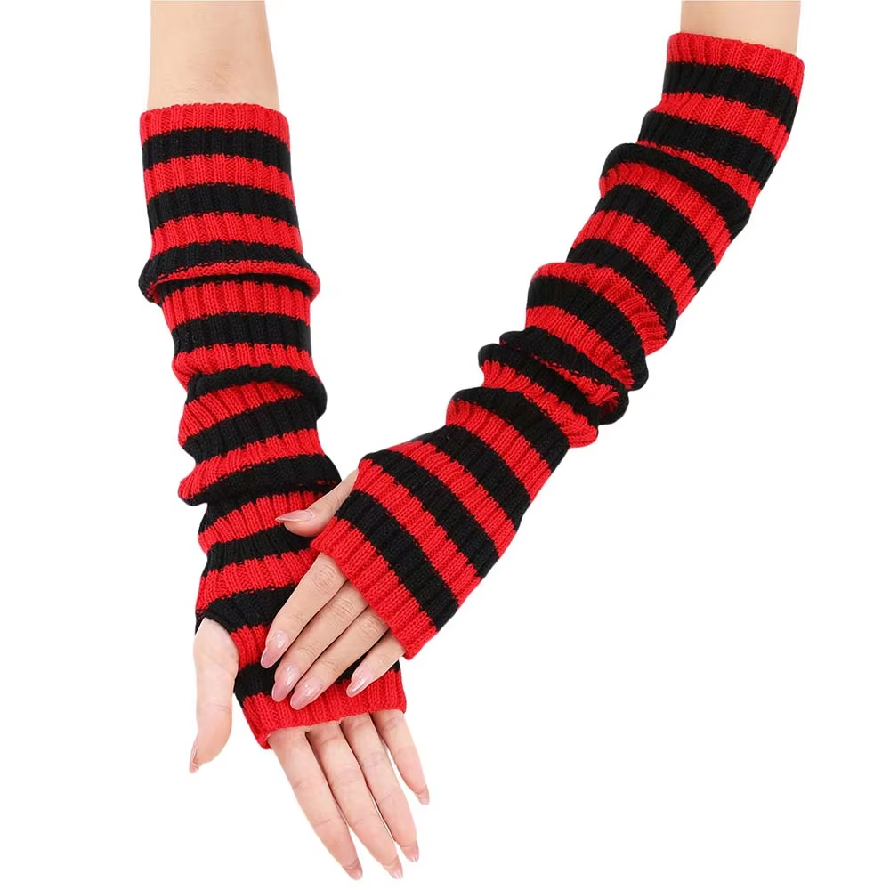 Long Striped Half-Finger Fingerless Gloves For Warmth