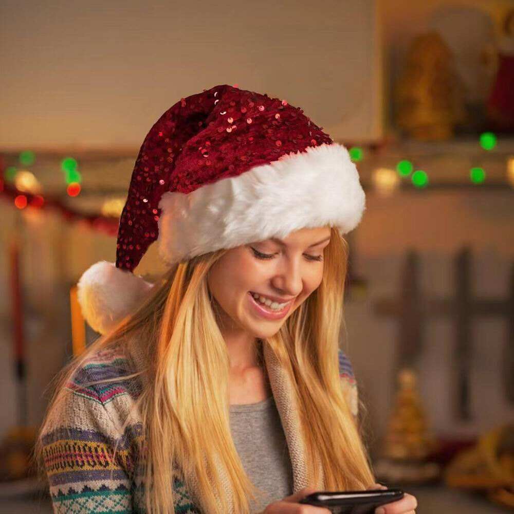 Sequined Fuzzy Christmas Hats for Christmas Use