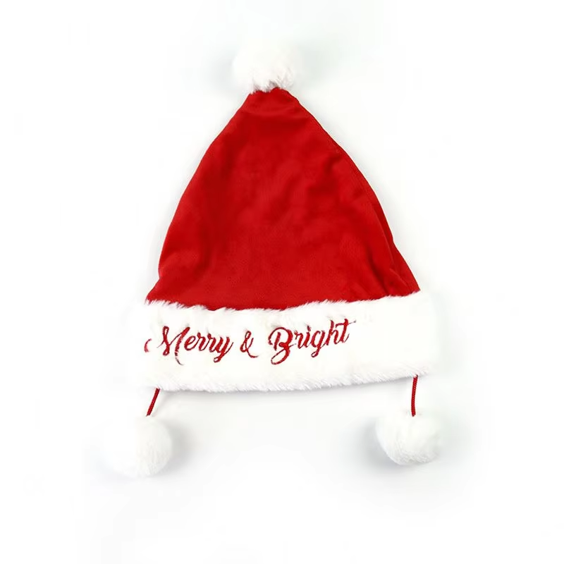 Short Plush Classic Red Christmas Hats with Pom-Pom