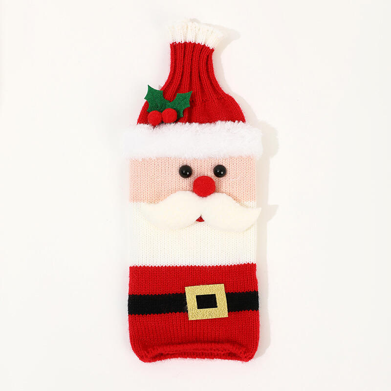 Santa Design Knitted Christmas Wine Cup Sleeve for Festival Decoration