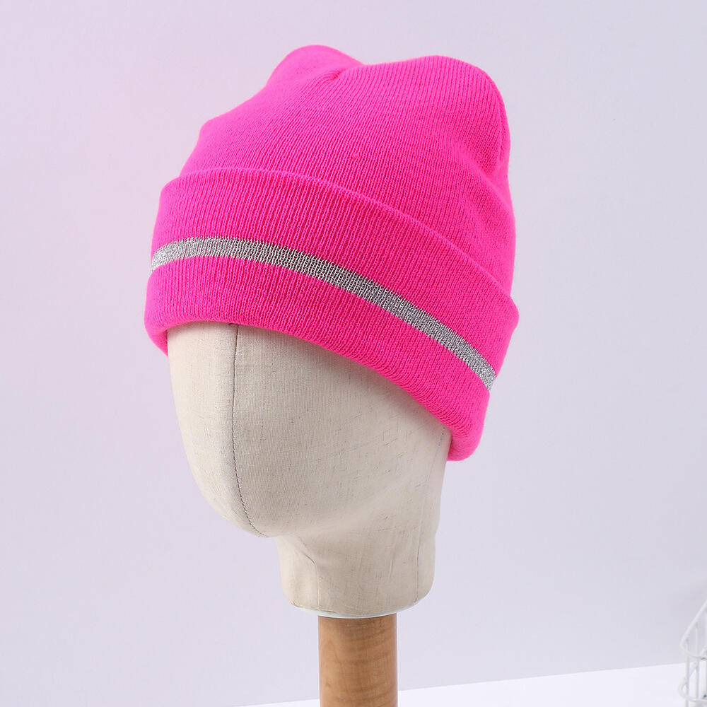 Warm Reflective Stripe Beanie Hat With Factory