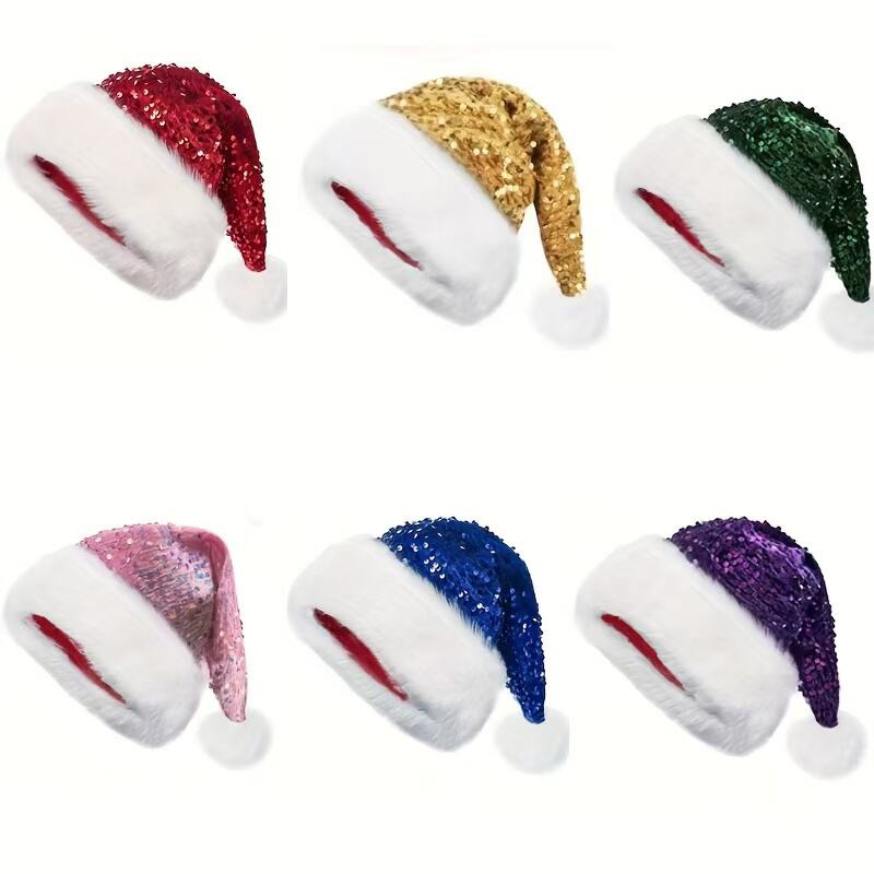 Sequined Fuzzy Christmas Hats for Christmas Decoration
