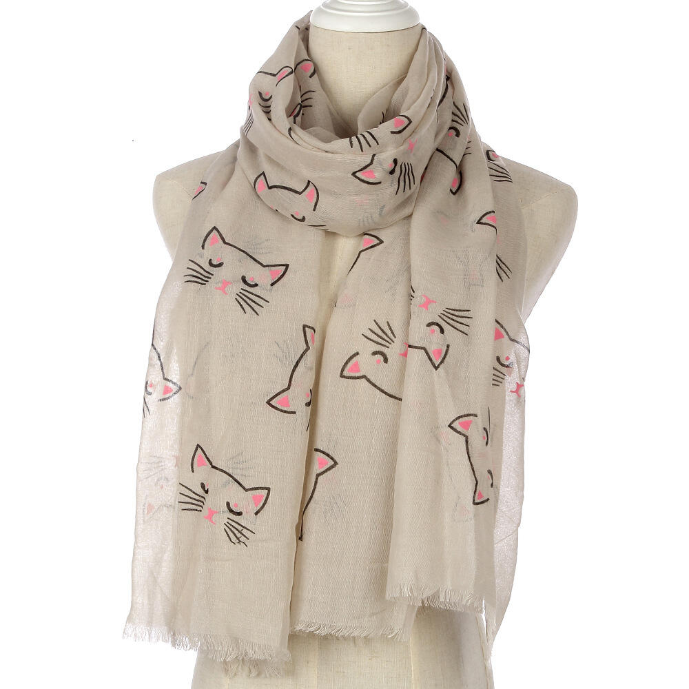 Printed Cat Polyester Shawl For Outdoor