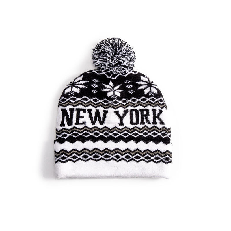Pompom Jacquard Beanie Hat For Wholesale