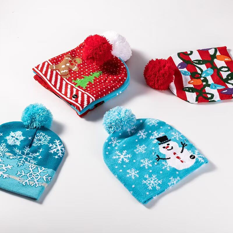 LED Cuffless Knitted Christmas Beanie for Home Use