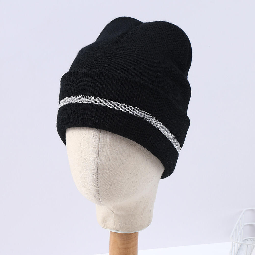 Customized Reflective Stripe Beanie Hat With Factory