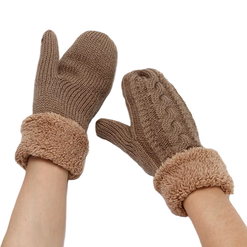 Cable Knitted Mitten Gloves With Plush