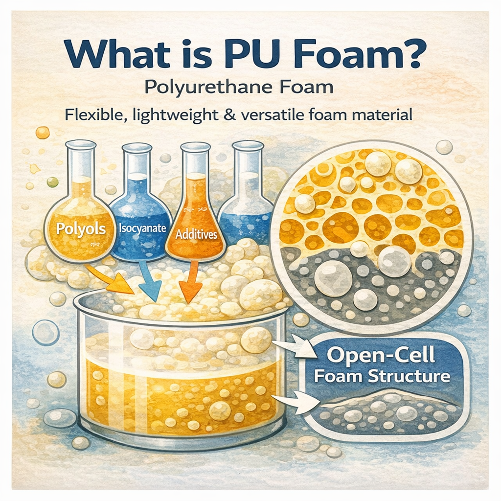 PU Foam? A Clear & Friendly Guide to Polyurethane Foam From composition and cell structure to density, firmness, cost, and applications ✨