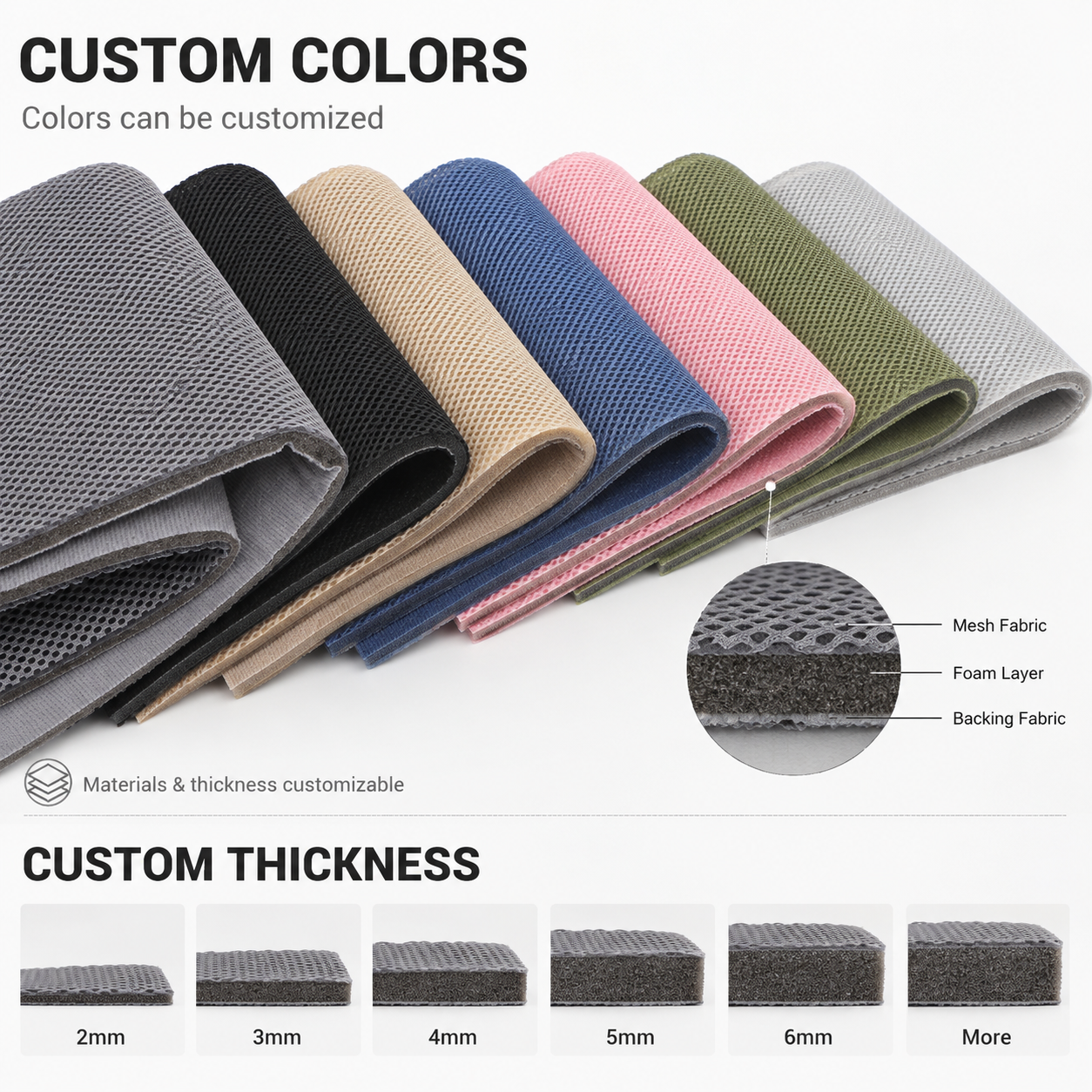 Breathable Sandwich Mesh Laminated Foam with Hook Compatible Brushed/Loop/Velvet Fabric for Support Belts Knee Pads and Wrist Braces