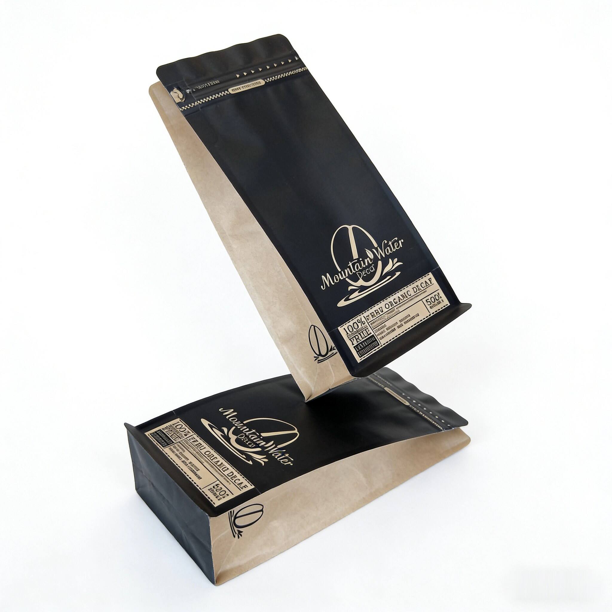 Kraft Recyclable Coffee Bag Blockbodenbeutel 1kg Flat Bottom Pouch