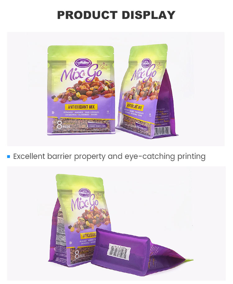Custom Printed Flat Bottom Nuts Packing Pouch Cashew Nuts Packaging Bag