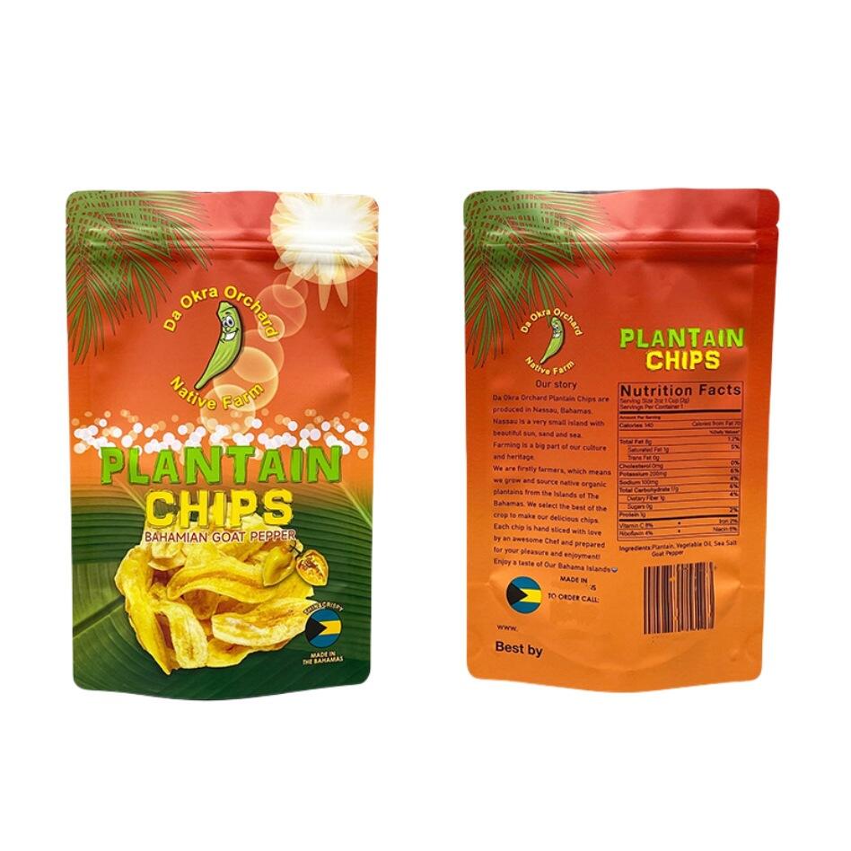 Custom Glossy Stand-Up Pouch for Dried Plantain Chips Plastic Packaging