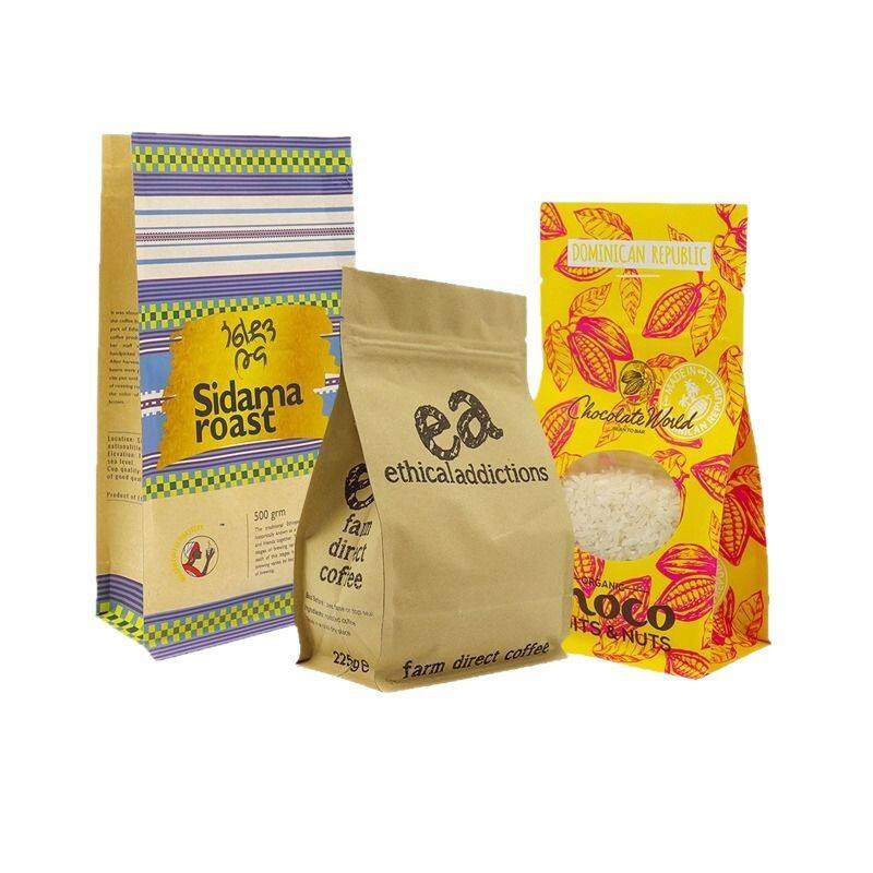 250g 500g 1kg Flat Bottom Stand up Kraft Coffee Bean Plastic Bag