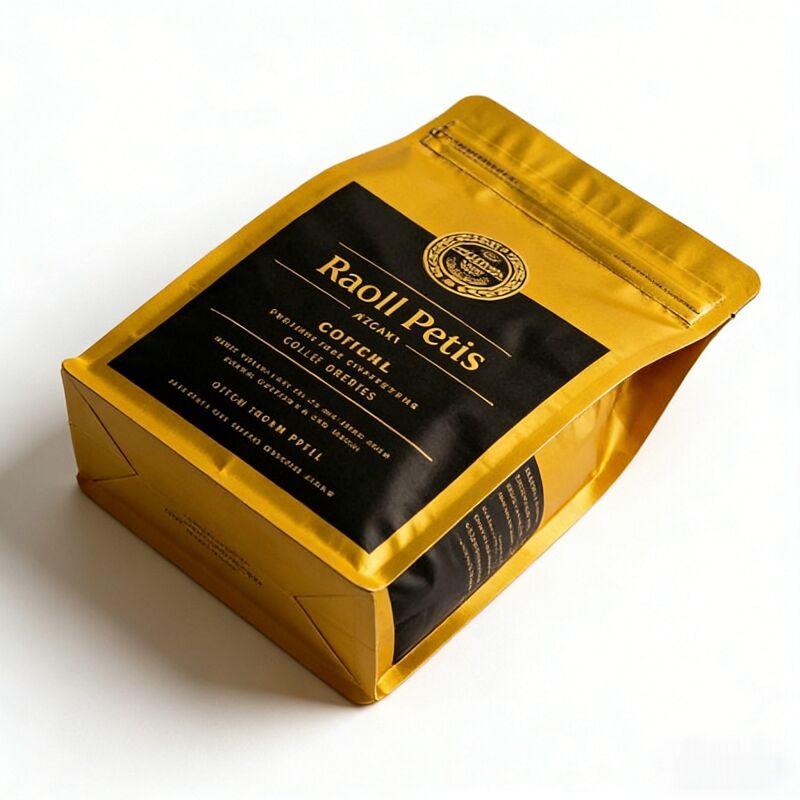 Food Grade Coffee Flat Bottom Mylar Bag Gold Stamping Resealable Zipper Stand up Pouch