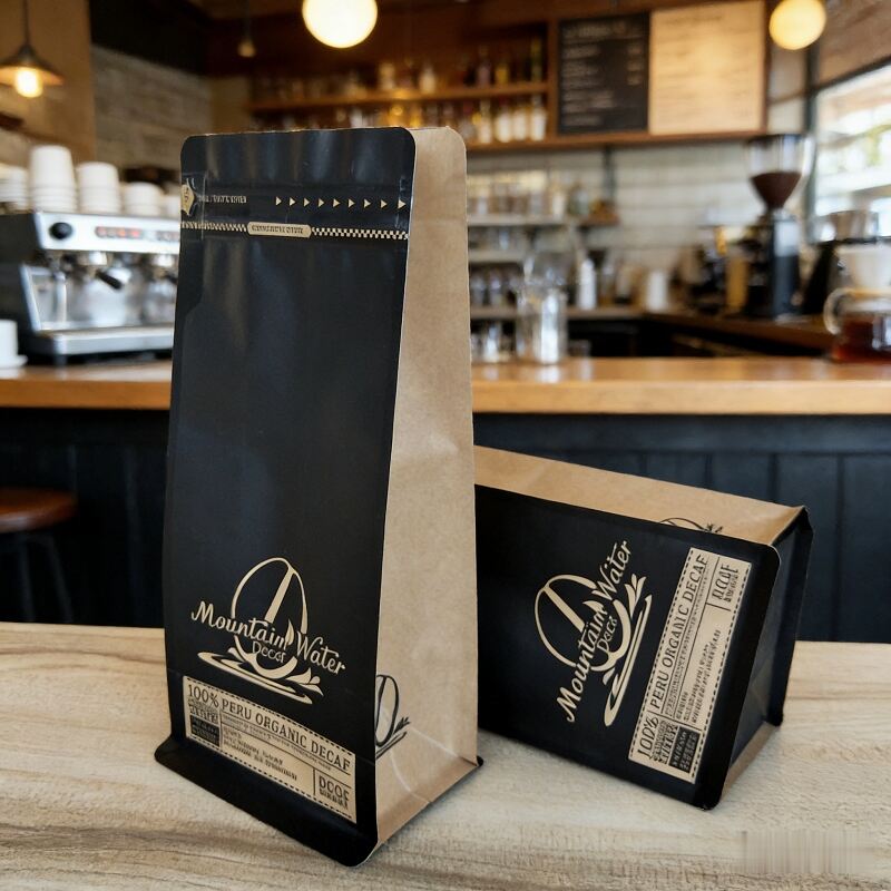 Kraft Recyclable Coffee Bag Blockbodenbeutel 1kg Flat Bottom Pouch