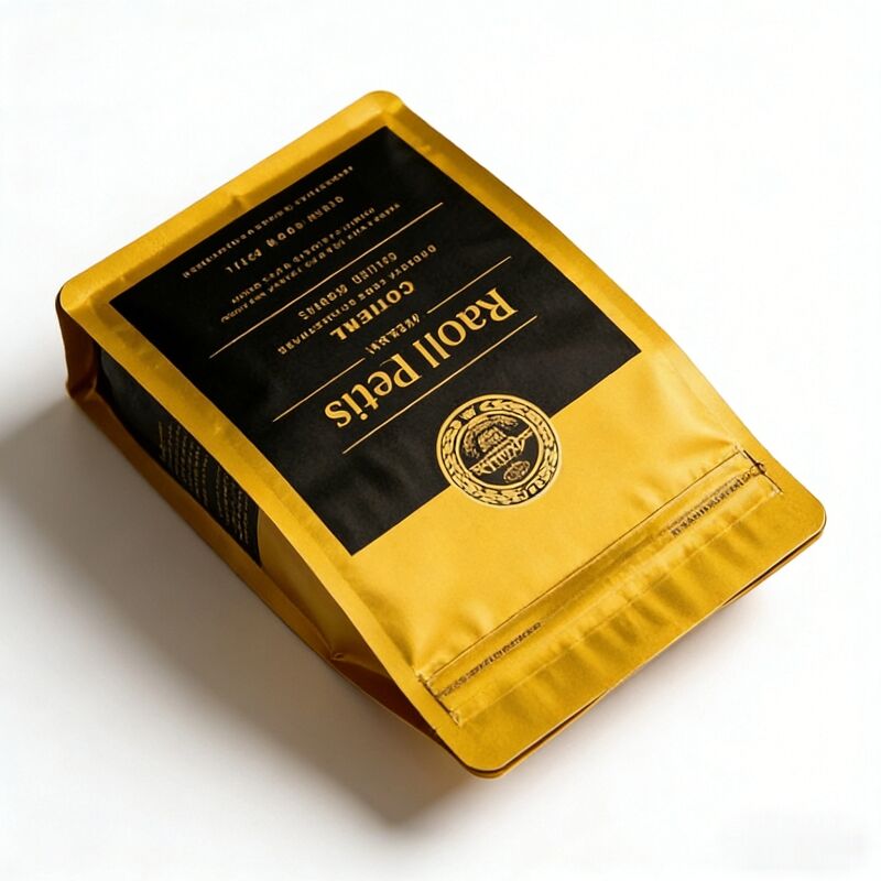 Food Grade Coffee Flat Bottom Mylar Bag Gold Stamping Resealable Zipper Stand up Pouch