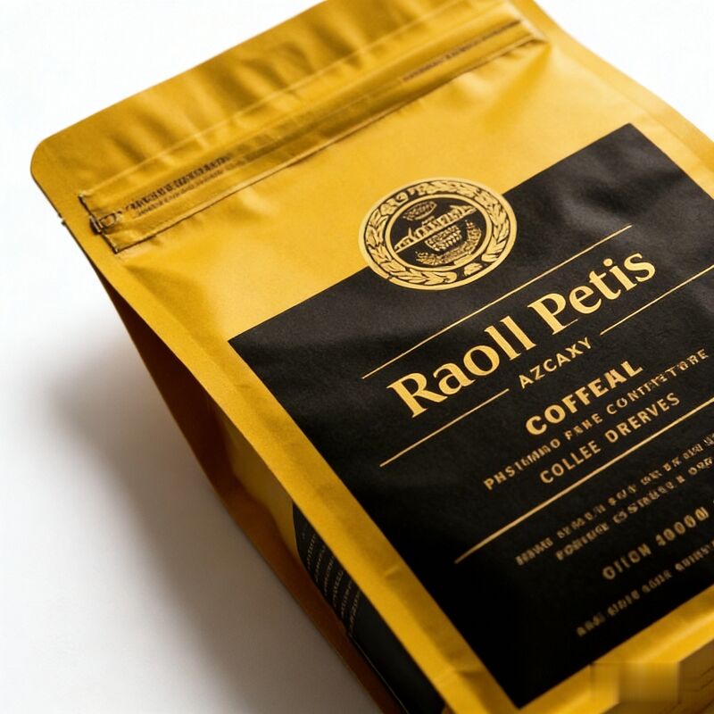 Food Grade Coffee Flat Bottom Mylar Bag Gold Stamping Resealable Zipper Stand up Pouch