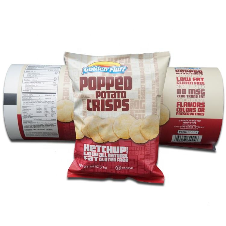 Bobina de film laminat per a envasament d'aliments, bosses impresses per a patates fregides simples
