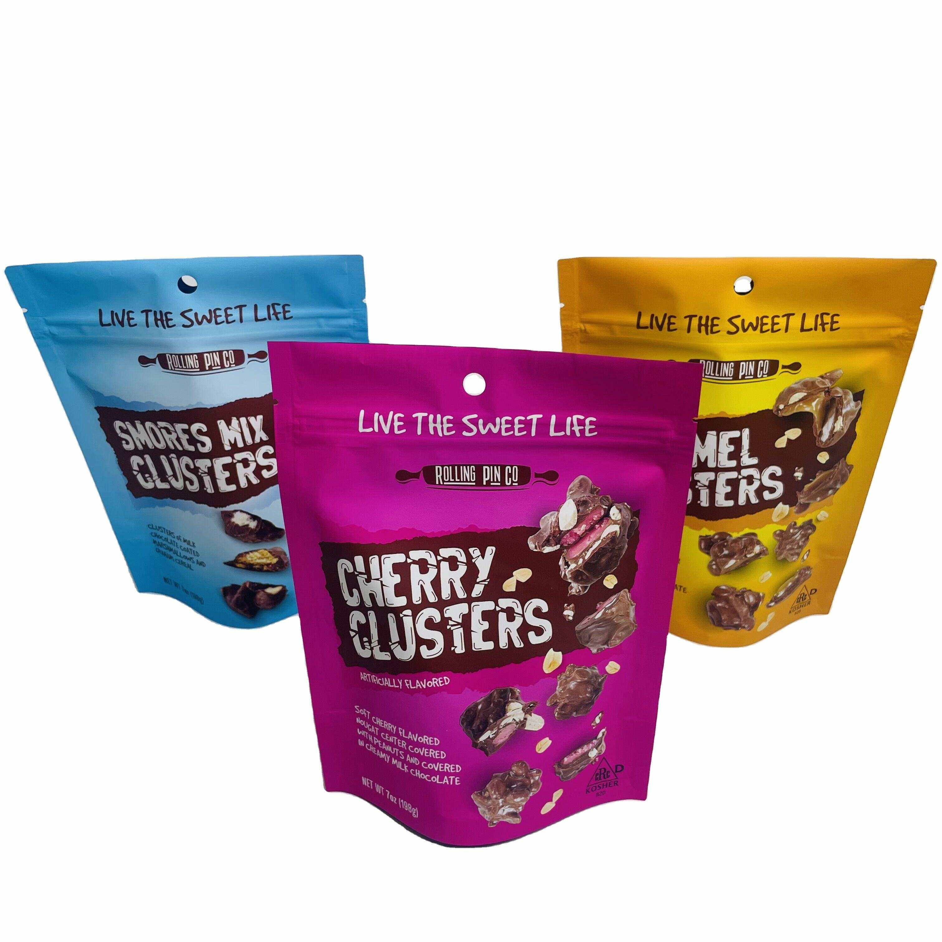 Bolsas personalizadas de plástico ecolóxicas e reciclables para embalar aperitivos e caramelos