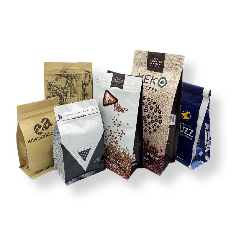  Biodegradable Kraft 250g Coffe  Packaging Zipper Flat Bottom Coffee Bean Bag Valve