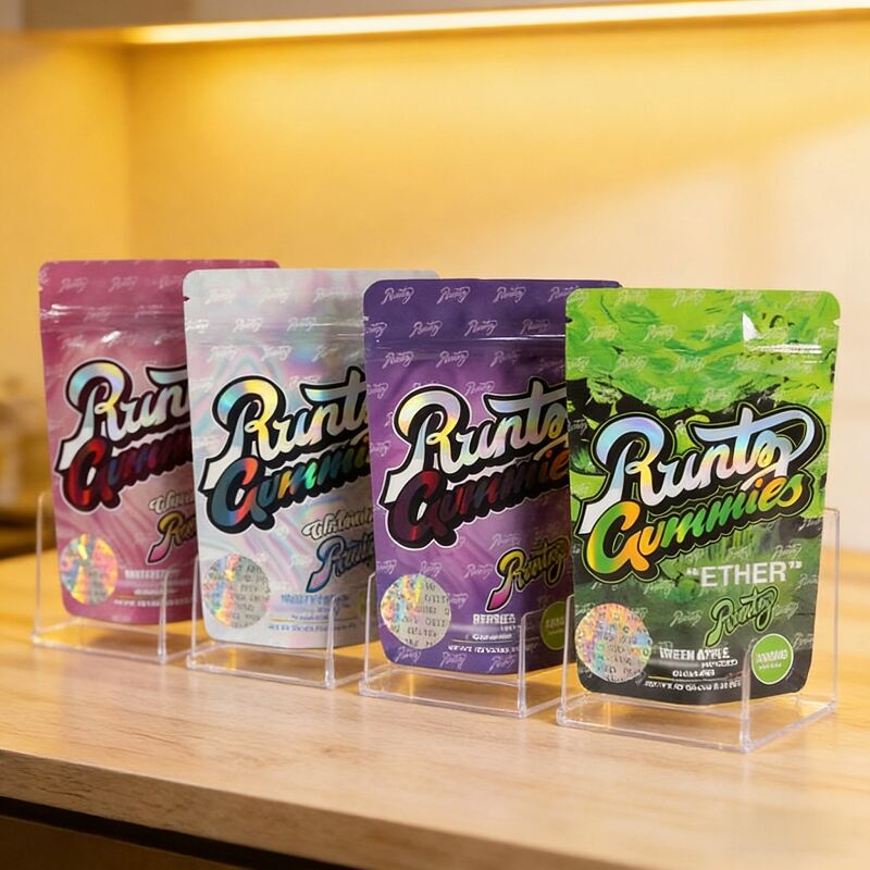 Pacáiste seachtrach PET holografach a sheasann suas do ghumhais, saincheaptha