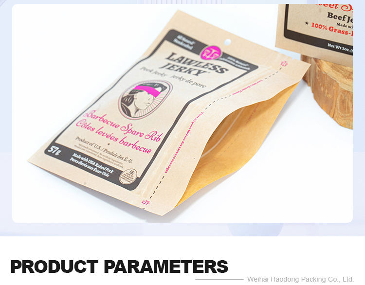 Papel kraft marrón ambiental personalizado, sellado por tres lados con cremalleira para alimentos