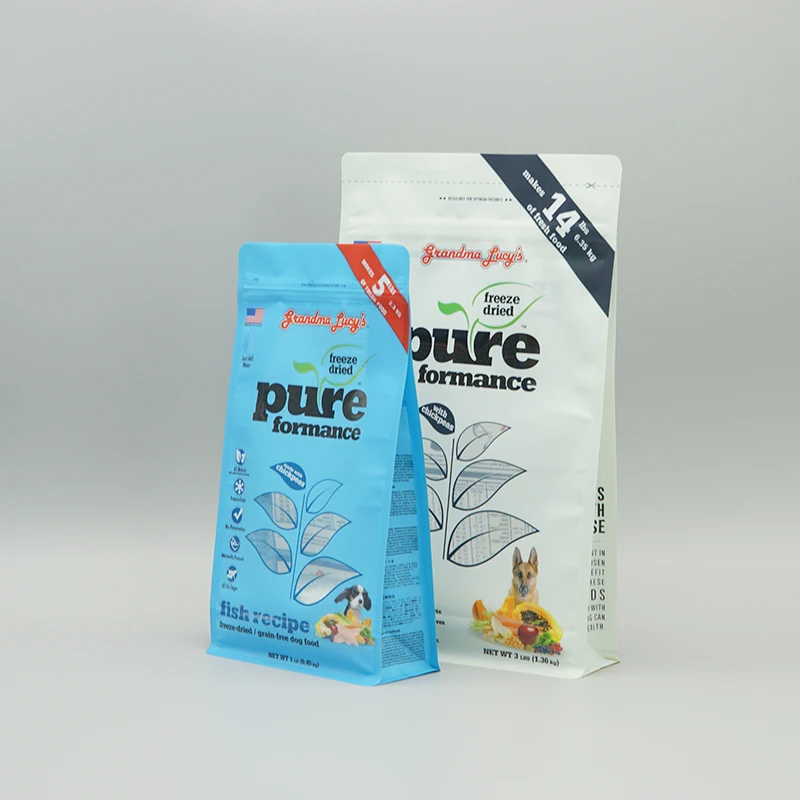Custom Flat Bottom Pouch with Leaf Window for Freeze Dried Dog Food