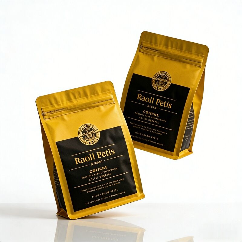 Food Grade Coffee Flat Bottom Mylar Bag Gold Stamping Resealable Zipper Stand up Pouch