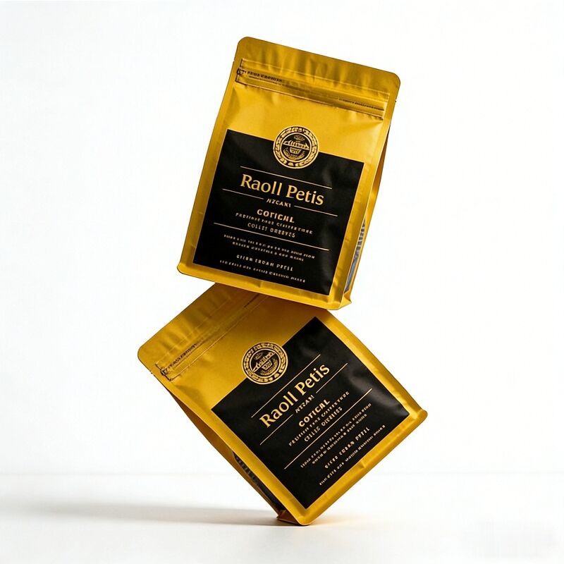 Food Grade Coffee Flat Bottom Mylar Bag Gold Stamping Resealable Zipper Stand up Pouch