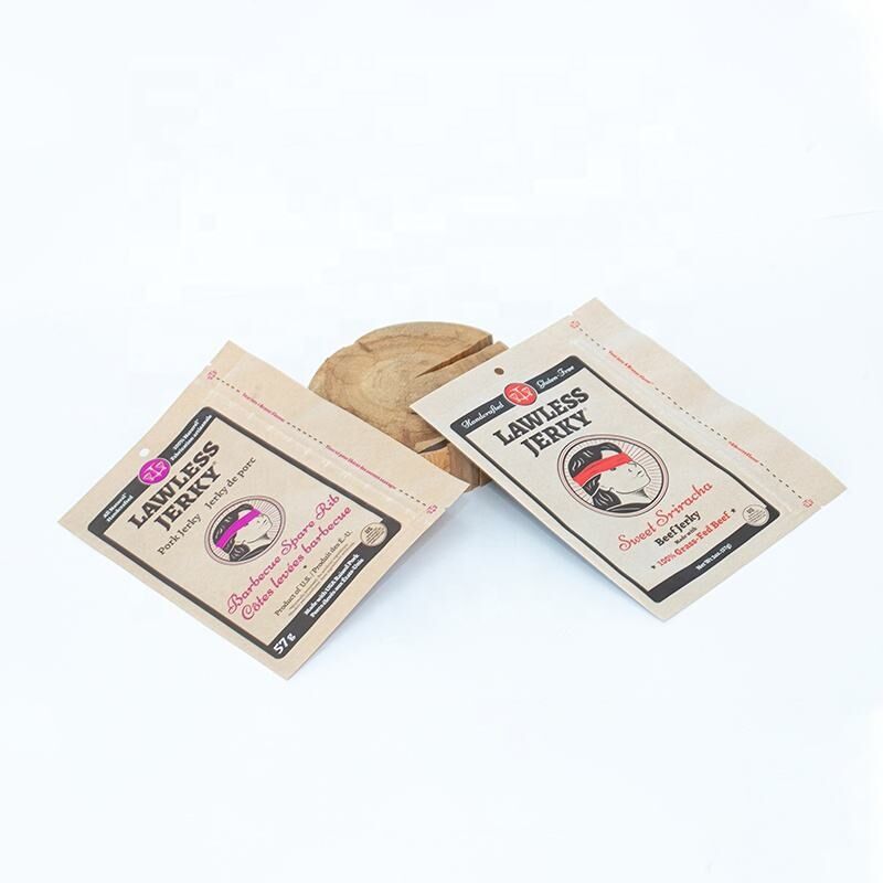 Papel kraft marrón ambiental personalizado, sellado por tres lados con cremalleira para alimentos