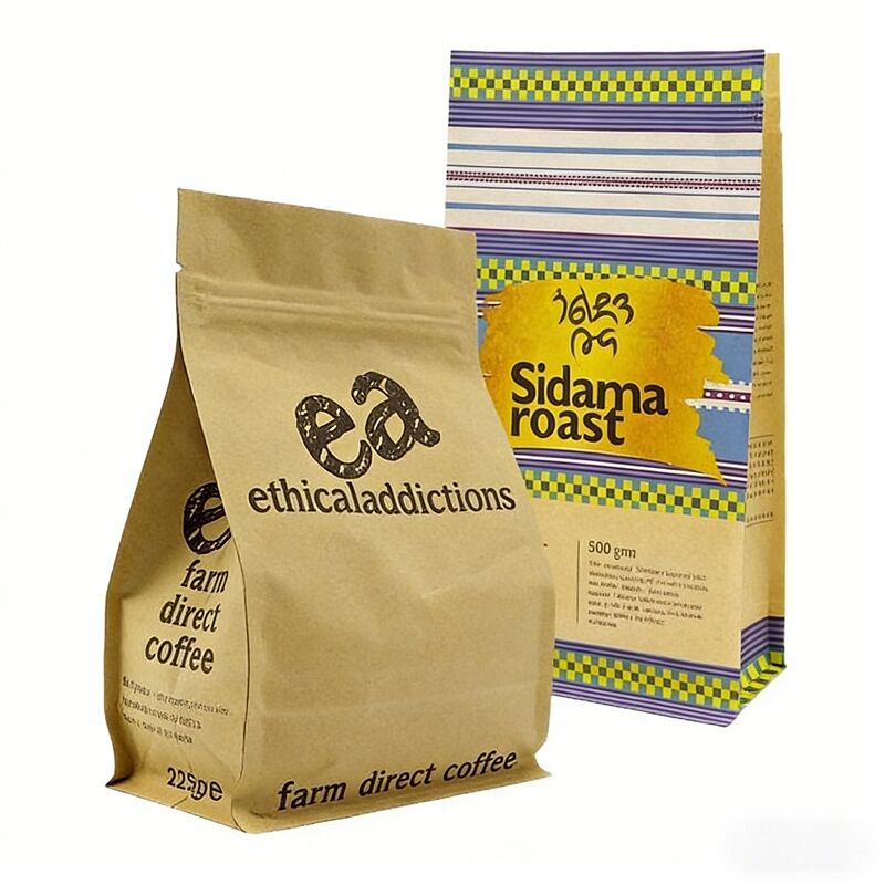 250g 500g 1kg Flat Bottom Stand up Kraft Coffee Bean Plastic Bag
