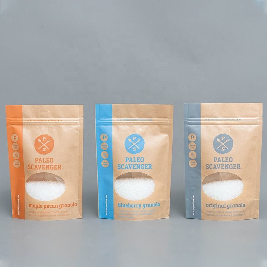 Bossa de paper kraft personalitzada amb finestra i cremallera, bossa vertical ecològica