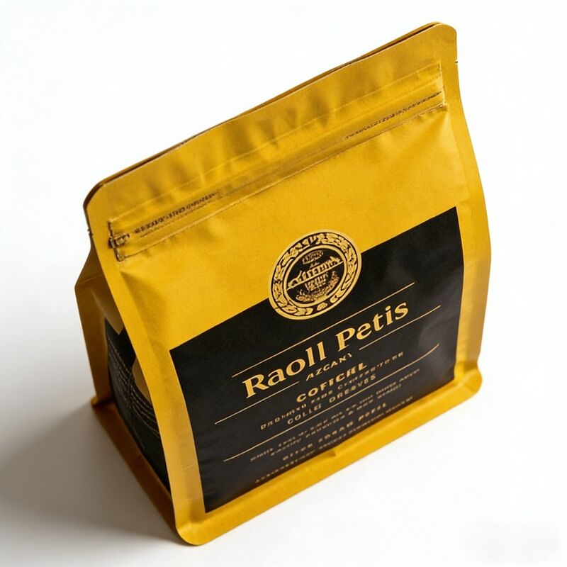Food Grade Coffee Flat Bottom Mylar Bag Gold Stamping Resealable Zipper Stand up Pouch