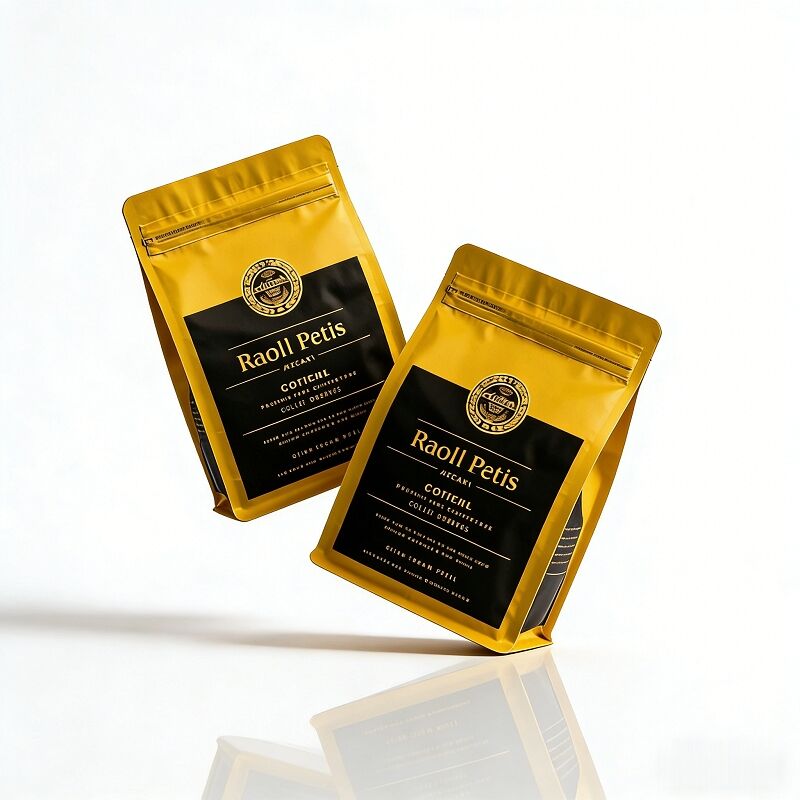 Food Grade Coffee Flat Bottom Mylar Bag Gold Stamping Resealable Zipper Stand up Pouch