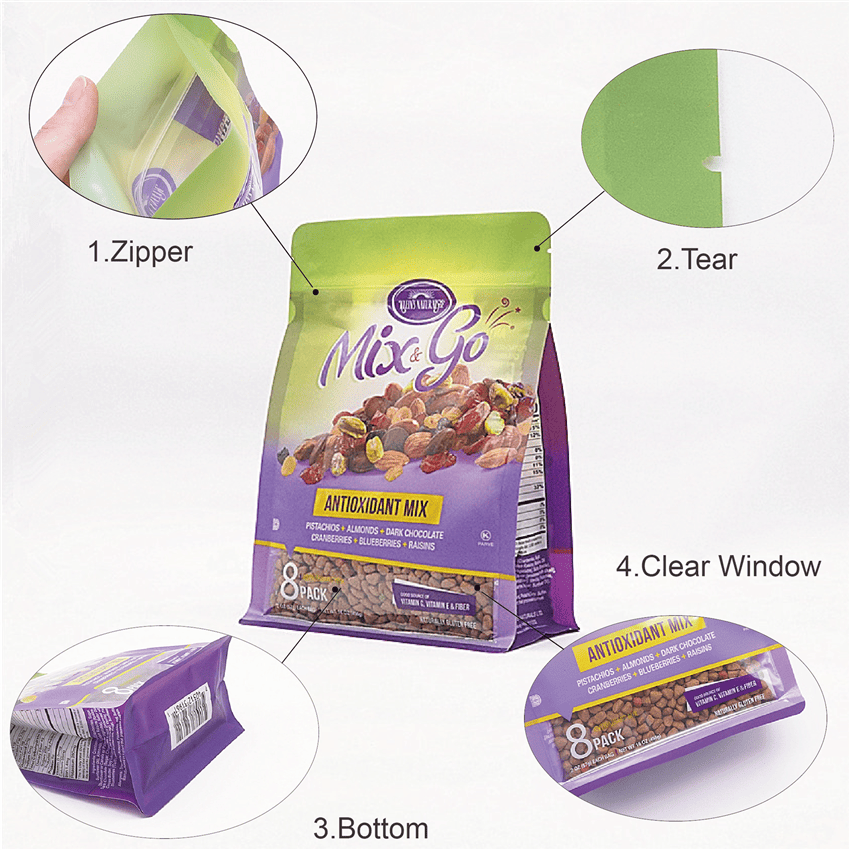 Custom Printed Flat Bottom Nuts Packing Pouch Cashew Nuts Packaging Bag