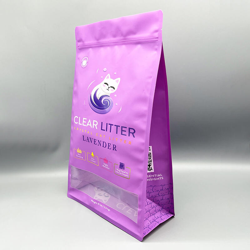 Food Grade Square Bottom Matte Flat Bottom Pouch with Window for Cat Litter