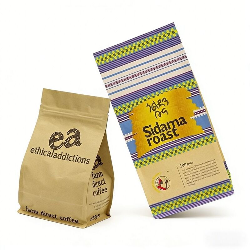 250g 500g 1kg Flat Bottom Stand up Kraft Coffee Bean Plastic Bag