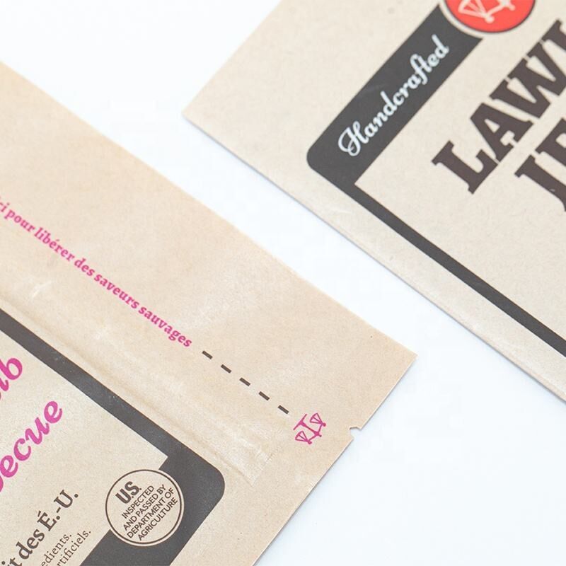 Papel kraft marrón ambiental personalizado, sellado por tres lados con cremalleira para alimentos