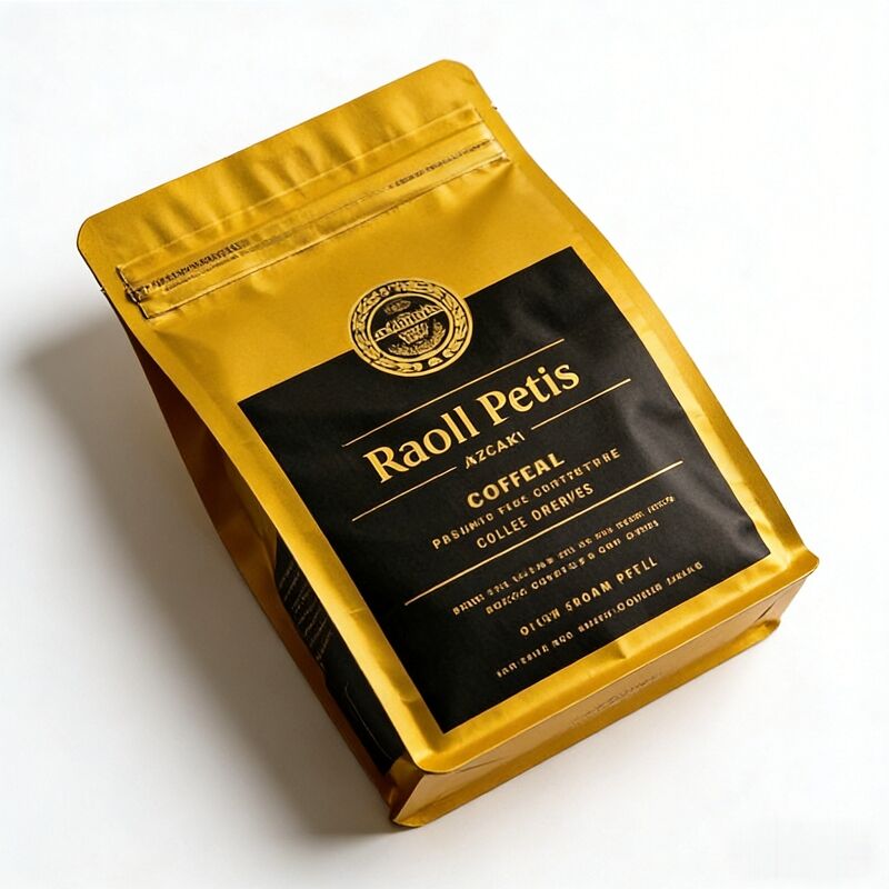 Food Grade Coffee Flat Bottom Mylar Bag Gold Stamping Resealable Zipper Stand up Pouch